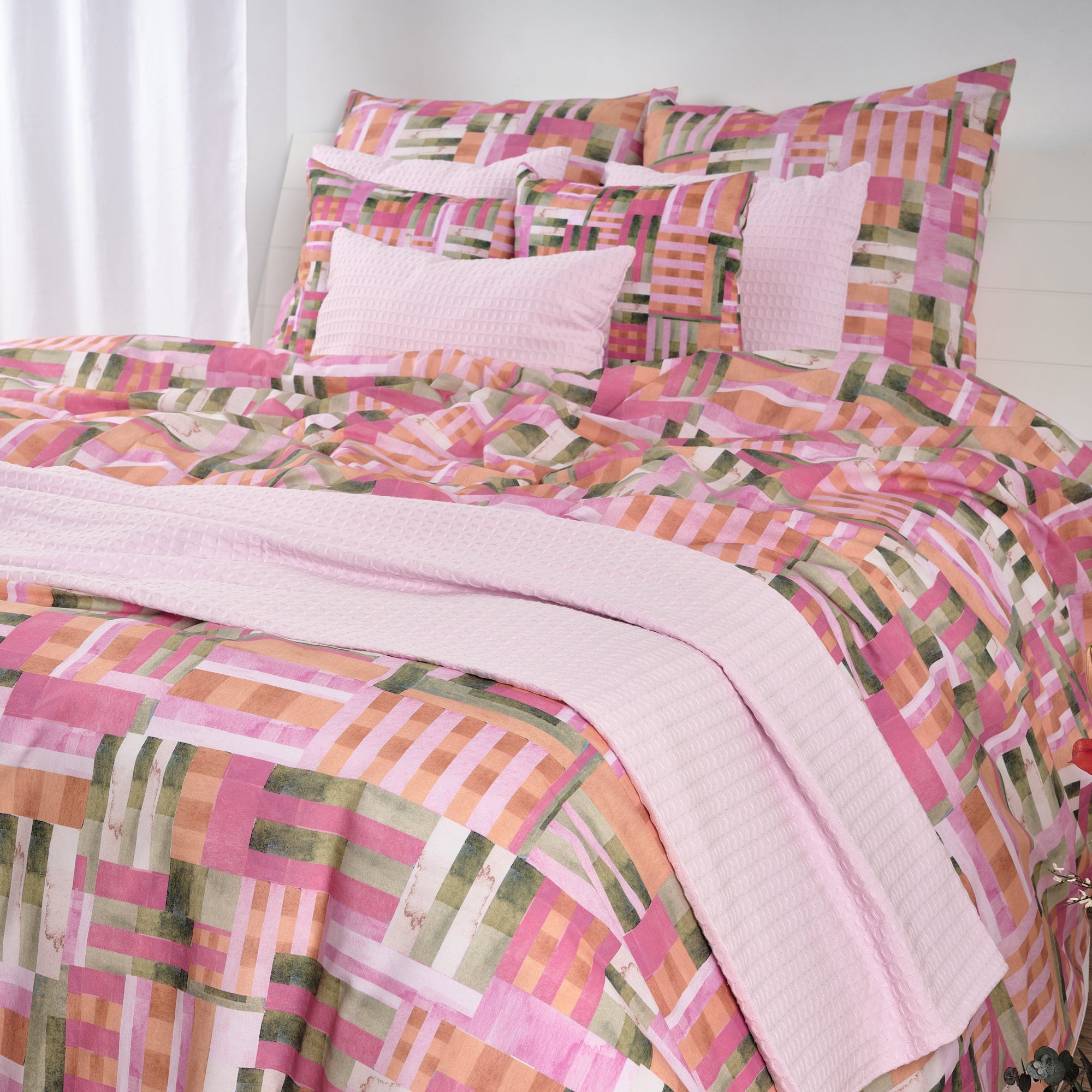 Plaid Gaufré 100% coton Bois de Rose